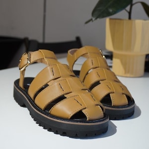 Sandali da pescatore in pelle da donna, sandali mocassini con cinturini fatti a mano, sandali estivi, sandali da spiaggia, sandali chiusi, sandali a goccia zero