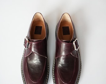 Burgundy Leather Loafers Women, Monk Strap Shoes, Oxford Shoes, Handmade Footwear Brutal