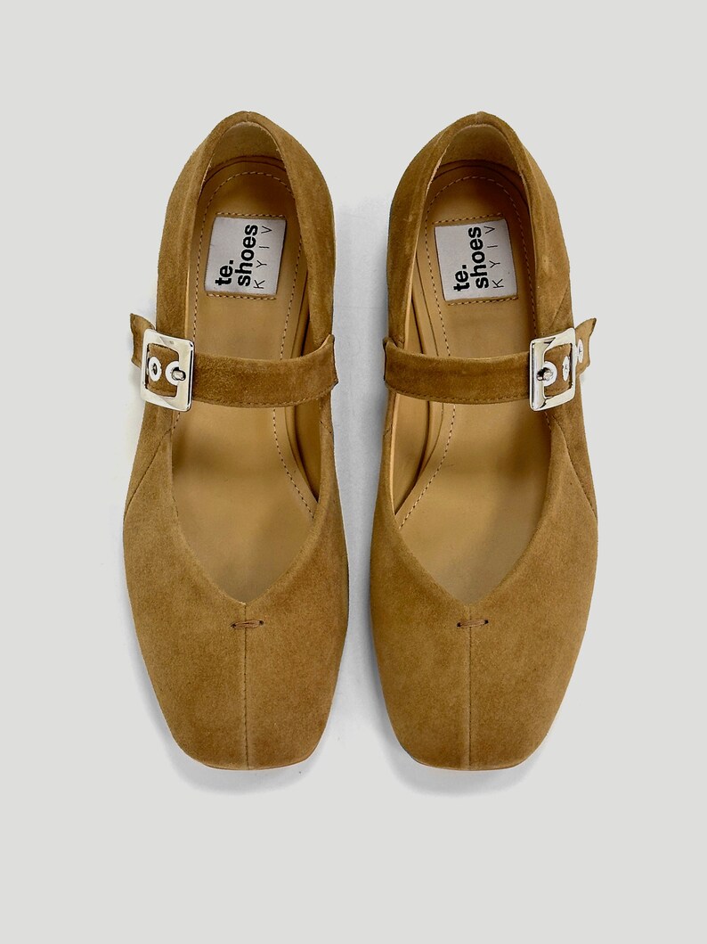 Suede Leather Mary Jane Flat Shoes Different Colors, Ballet Flat Shoes