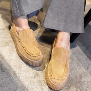 Suede leather moccasins women with rubber platform sole, slip on loafers shoes, flat summer shoes, custom sneakers, casual sneakers