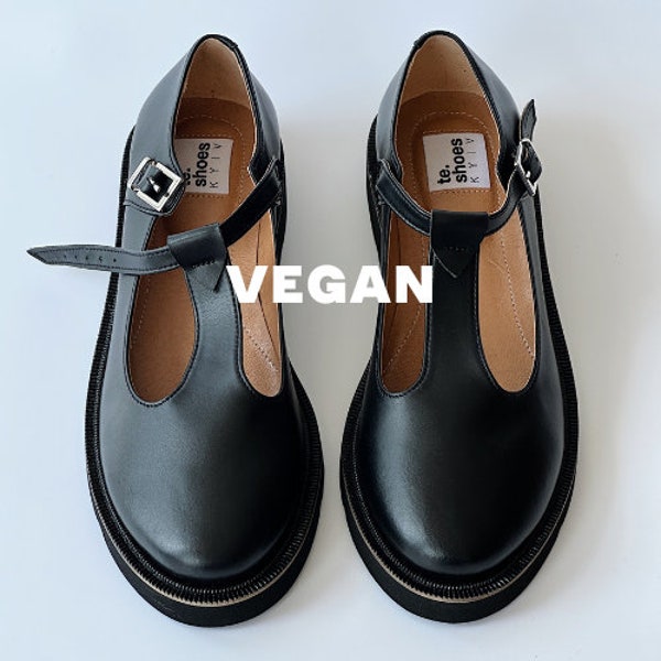 Vegane Schuhe Frauen, Schwarze vegane Schuhe, Mary Janes Schuhe, Umweltfreundliche Schuhe, Vegane Lederschuhe, Vegane Plateauschuhe