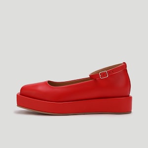 Red shoes, Leather shoes women, Womens dress shoes, Mod shoes, Mary Jane shoes, Platform Mary janes, Flat shoes for women