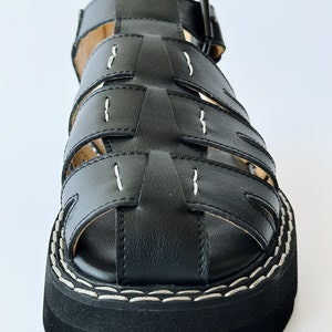 Fisherman sandal woman, Black leather fisherman sandal, Chunky fisherman sandal, Custom slide sandal image 6