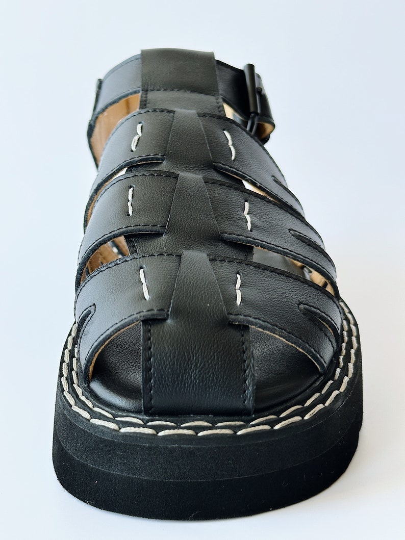 Sandales de pêcheur en cuir noir, sandales d'été, sandales en cuir pour femmes, sandales pour femmes, sandales à plateforme image 9