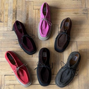 Custom suede leather platform loafers, handmade shoes women with lacing, toe box loafers, square toe shoes, massive sole shoes