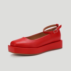 Red shoes, Leather shoes women, Womens dress shoes, Mod shoes, Mary Jane shoes, Platform Mary janes, Flat shoes for women