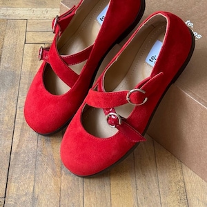 Suede red ballet shoes, round toe slip on flats, flat pointed shoes, womens flat shoes, summer shoes