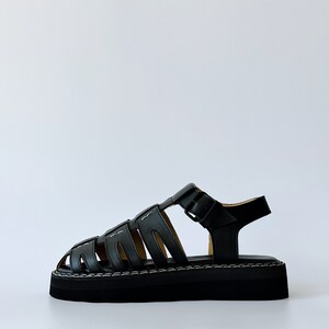 Fisherman sandal woman, Black leather fisherman sandal, Chunky fisherman sandal, Custom slide sandal image 7