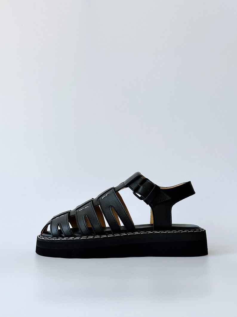 Fisherman sandal woman, Black leather fisherman sandal, Chunky fisherman sandal, Custom slide sandal image 7