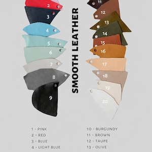 The image is a color swatch for leather, displaying various shades of leather in a grid format.