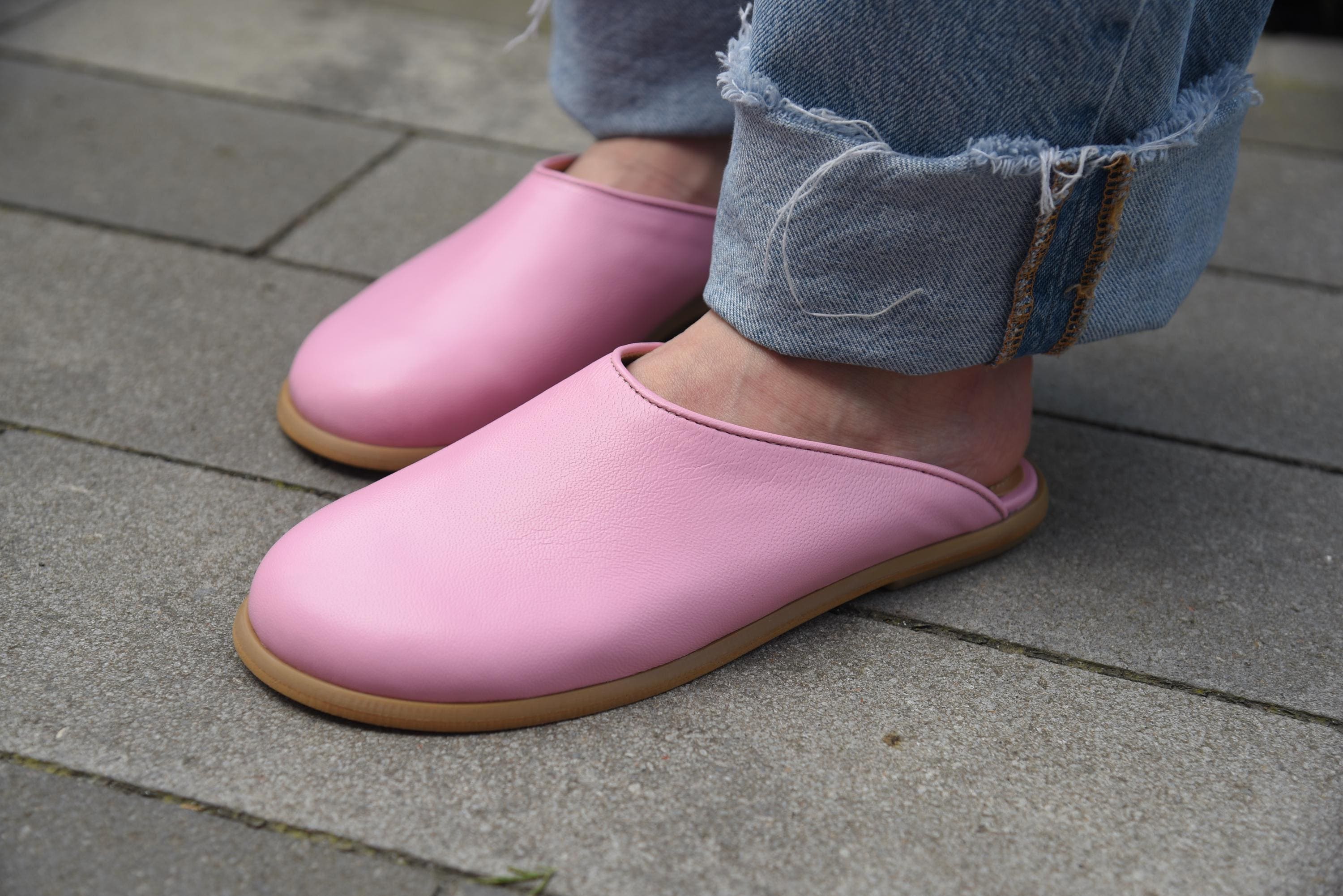 Pink Leather Clogs, Orthopedic Sole, Barefoot Summer Shoes