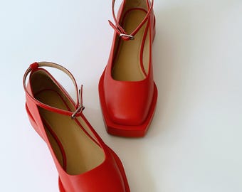 Mary Jane shoes, Red shoes, Red Mary Jane shoes, Red ballet flats, Mary Janes, Vintage shoes, Shoes women, Leather Mary Janes, Woman shoes