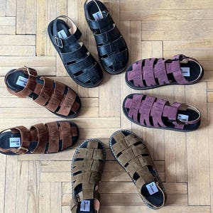 Sandali estivi in pelle scamosciata con cinturino e punta chiusa, sandali da pescatore, comode scarpe estive in diversi colori, scarpe personalizzate con drop zero