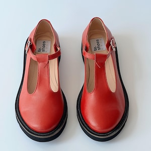 Red vegan leather Mary Janes shoes, flat mary janes, summer shoes