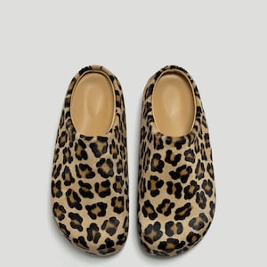 Flat leopard print shoes women, custom leather slippers, handcrafted shoes, unique shoes, comfortable shoes, animal print shoes