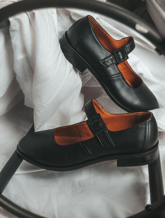 Mary Jane schoen zwartleren Mary Janes vrouwen Mary Jane platte schoenen dames geklede damesschoenen modulaire schoenen pomp Mary Jane gesp Etsy Belgie