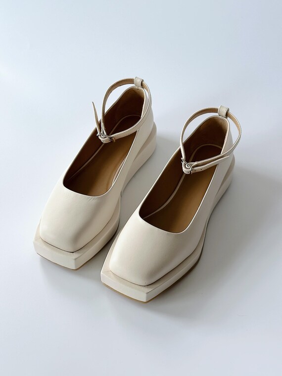 White Wedding Mary Jane Shoes Ankle Strap, White Bridal Ballet