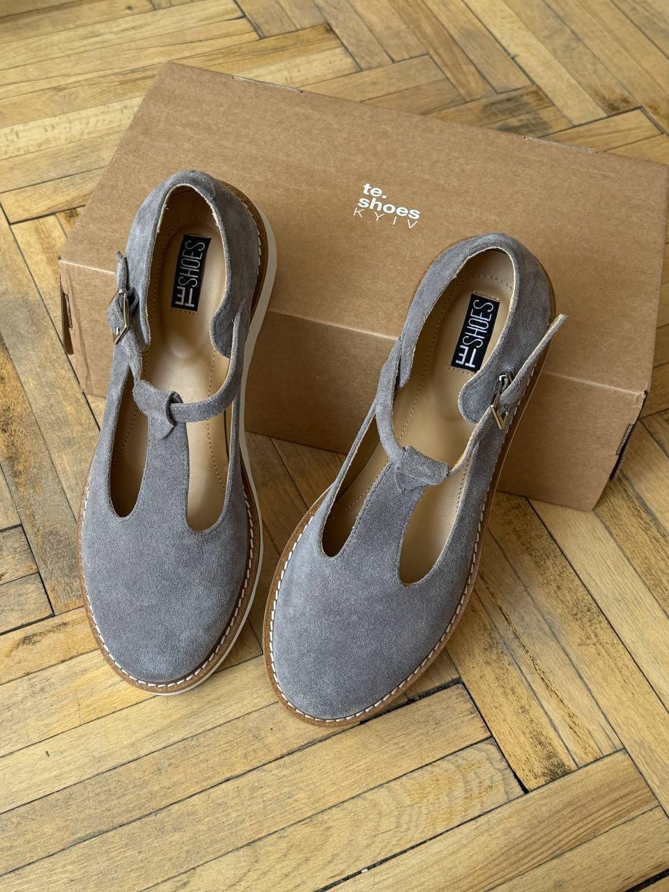 Suede Leather Mary Jane Shoes, Gray Mary Jane Barefoot Shoes Woman