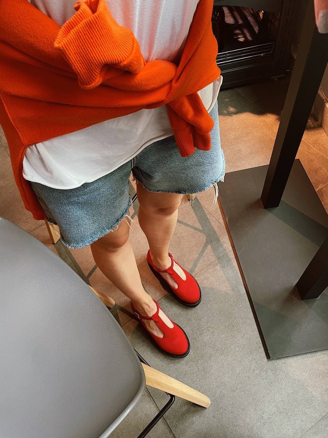 red platform mary janes