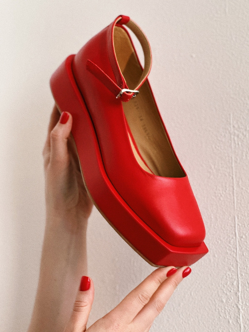 Red shoes, Leather shoes women, Womens dress shoes, Mod shoes, Mary Jane shoes, Platform Mary janes, Flat shoes for women