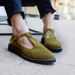 Mary Jane shoe, Green Mary Jane, Mary Jane shoe woman, Mary Jane flat shoes women, Handmade shoes, Womens dress shoes