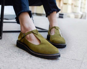 Mary Jane shoe, Green Mary Jane, Mary Jane shoe woman, Mary Jane flat shoes women, Handmade shoes, Womens dress shoes