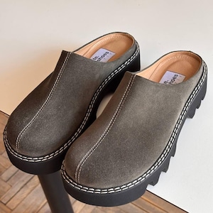 Suede leather platform wide toe clogs women - clogs & mules - closed toe slippers clogs, handmade shoes for women