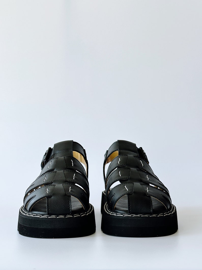 Sandales de pêcheur en cuir noir, sandales d'été, sandales en cuir pour femmes, sandales pour femmes, sandales à plateforme image 8
