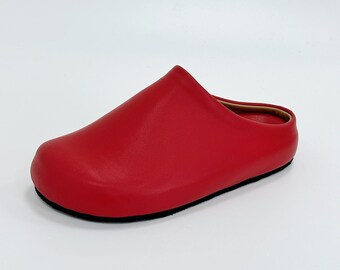 Red Clogs Shoes, Red Leather Mules, Red Leather Slippers  display picture 2