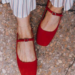 Red suede mary jane shoes leather, lolita shoes, slip in wedding shoes flats, boho womens shoes, red flats shoes, custom leather shoes
