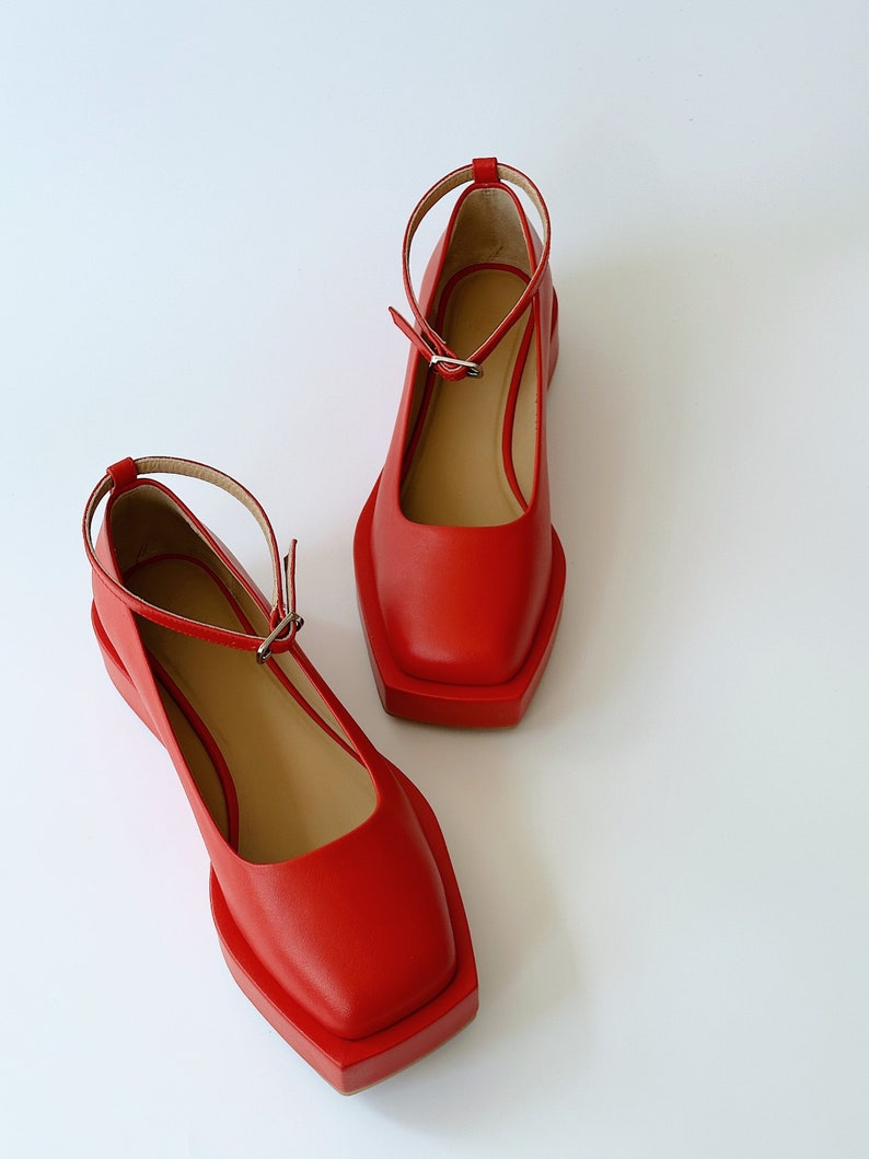 Red shoes, Leather shoes women, Womens dress shoes, Mod shoes, Mary Jane shoes, Platform Mary janes, Flat shoes for women