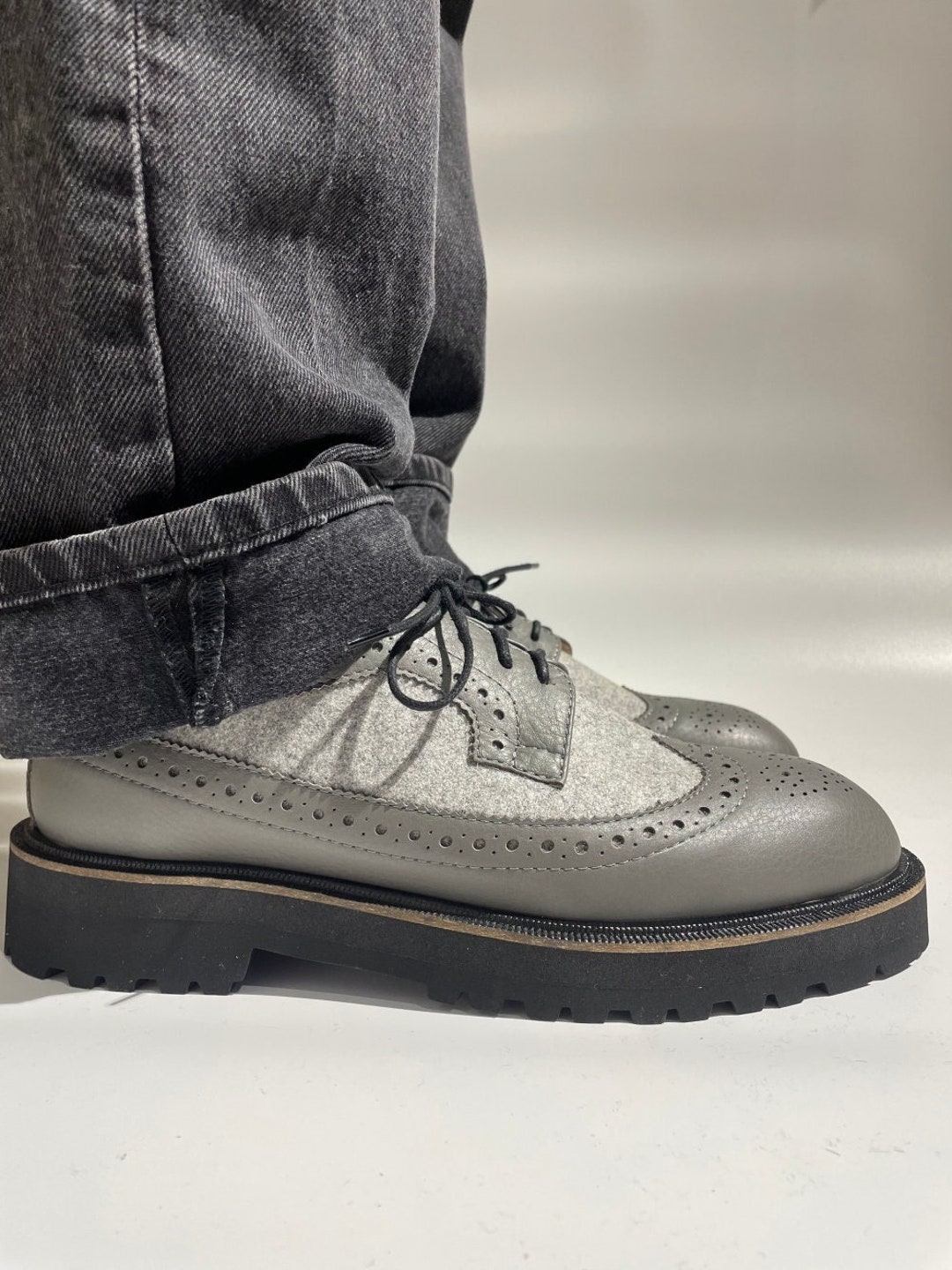 Grey Oxford Shoes Women Leather Oxfords Lace up Shoes Etsy