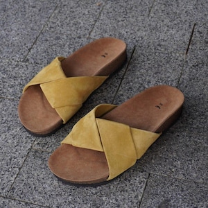 Zapatillas descalzas de punta abierta para mujer con suela de corcho, sandalias de ante con punta abierta, zapatos sin cordones para mujer