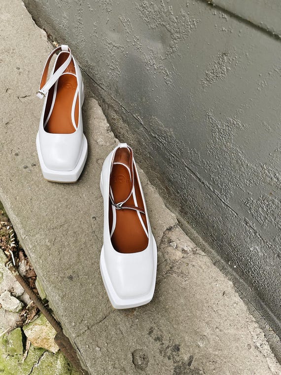 Zapatos de plataforma blancos para novia, zapatos Mary Jane para