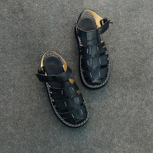 Fisherman sandal woman, Black leather fisherman sandal, Chunky fisherman sandal, Custom slide sandal image 3