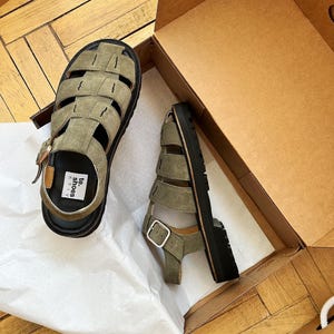 Sandali da pescatore, sandali da donna, sandali da donna in pelle scamosciata verde, sandali a piedi nudi, scarpe fatte a mano su misura, scarpe di messa a terra, scarpe di messa a terra
