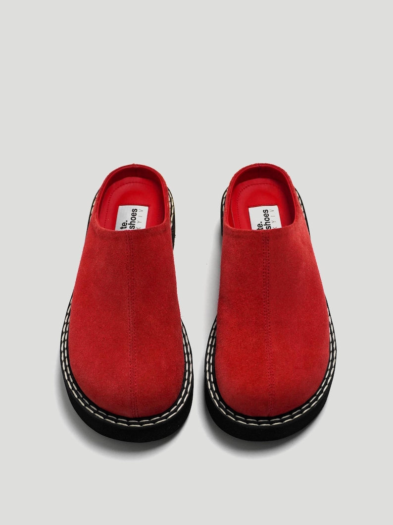 Zuecos de cuero genuino negro, mules de cuero, zuecos tipo pantufla hechos a mano, zapatos deslizantes de cuero con punta cerrada, zapatos de punta ancha imagen 6