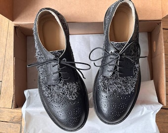 Op maat gemaakte zwartleren oxfordschoenen, brogueschoenen, platform derbyschoenen handgemaakt