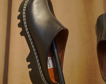 Black leather platform clogs women, slippers clogs, Slip on shoes, leather mules handmade