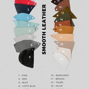 The image is a color swatch for leather, displaying various shades of leather in a grid format.