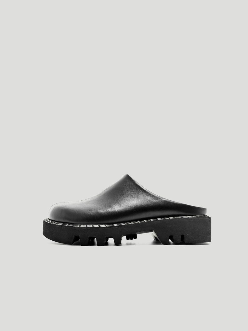 Leather platform custom clogs shoes, leather mules, closed toe slip on clogs slippers, round toe slip on shoes, slide in summer shoes image 5