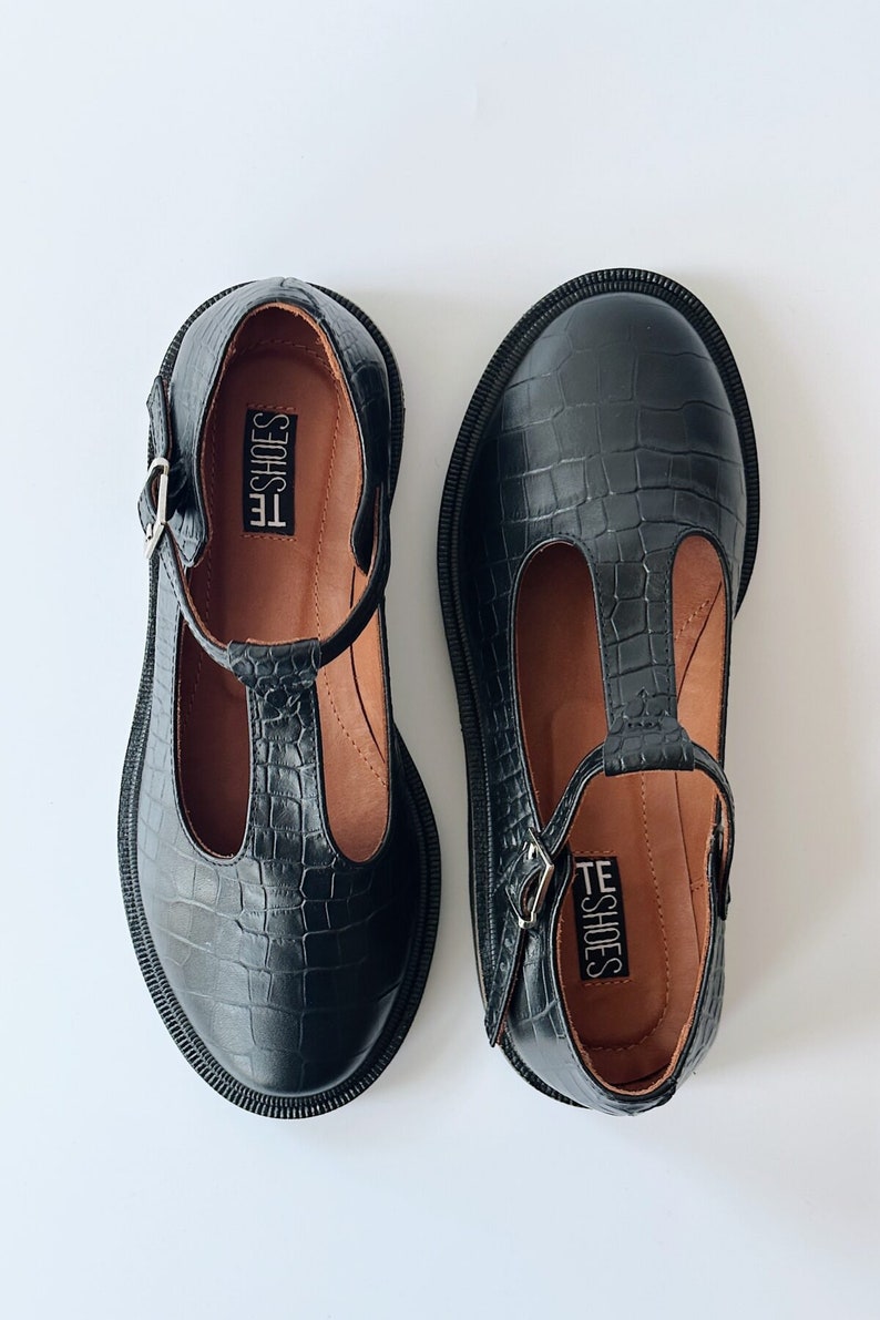 Black Mary Jane shoes women, Leather crocs shoes women, Platform shoes, Custom made shoes, Mod shoes image 2
