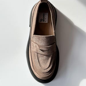 Gray beige suede leather moccasin shoes, slip on shoes, platform shoes handmade, dress shoes