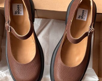 Handmade Brown Leather Mary Jane Platform Shoes, Closed Toe Ankle Strap Summer Sandals Women