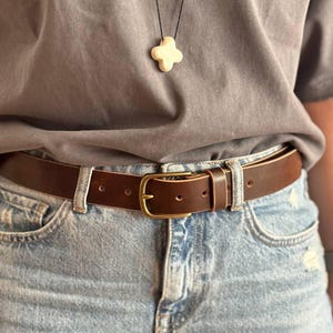 Dark Brown retro style leather belt with gold buckle, leather gift for men, leather belt women, vintage leather handmade belt