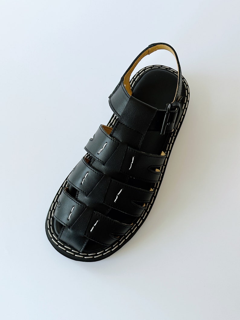 Fisherman sandal woman, Black leather fisherman sandal, Chunky fisherman sandal, Custom slide sandal image 9