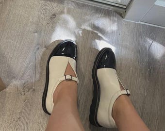 Zapatos Mary Jane de cuero hechos a mano, zapatos de punta estrecha para mujer, zapatos casuales personalizados, zapatos Mary Jane de punta de charol.