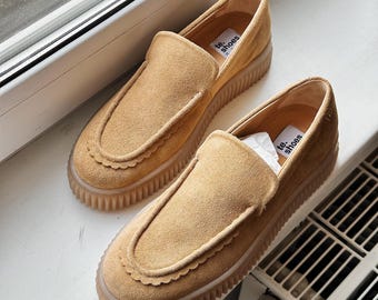 Suede Leather Platform Penny Loafers Women, handmade slip on shoes