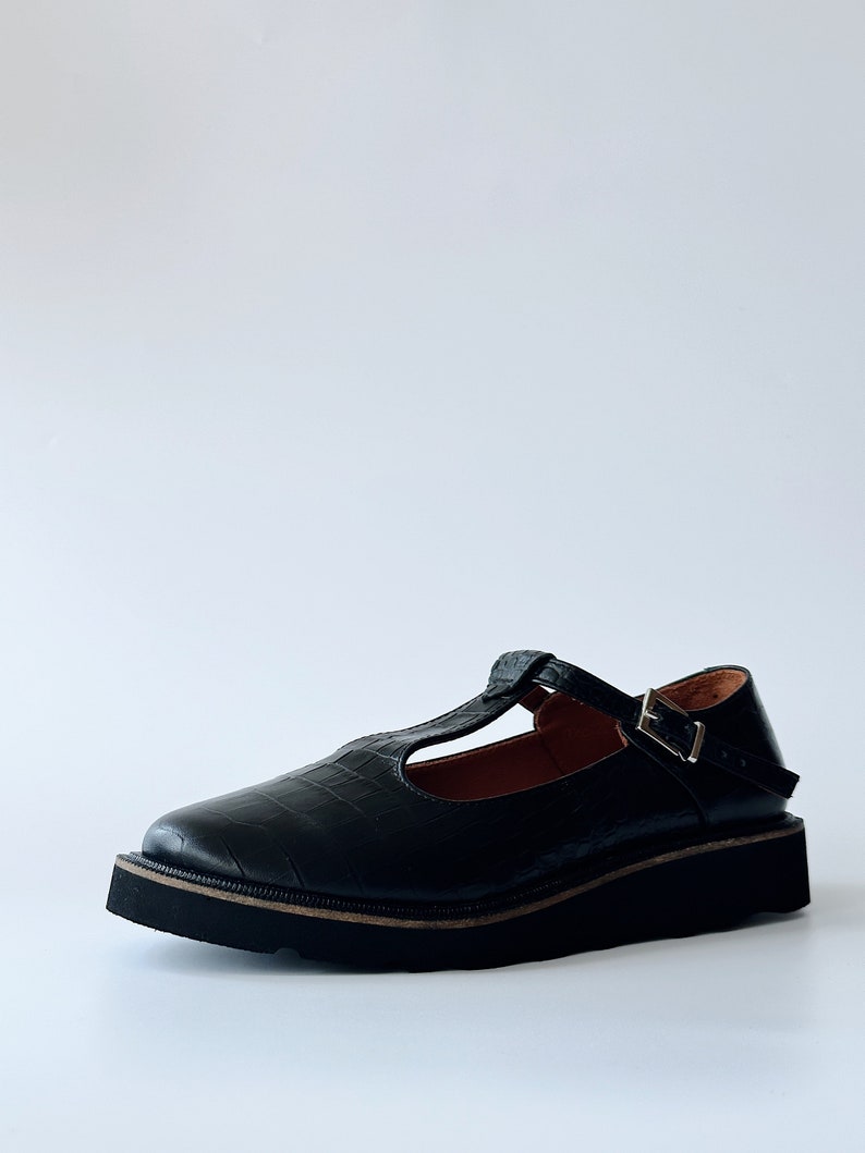 Black Mary Jane shoes women, Leather crocs shoes women, Platform shoes, Custom made shoes, Mod shoes image 4