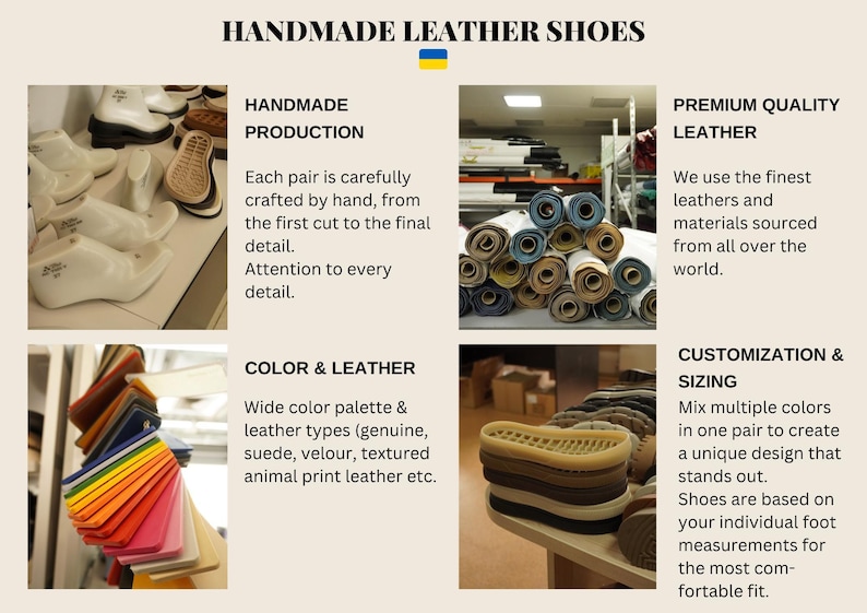 Handmade leather shoes, premium quality leather, color & leather, customization & sizing